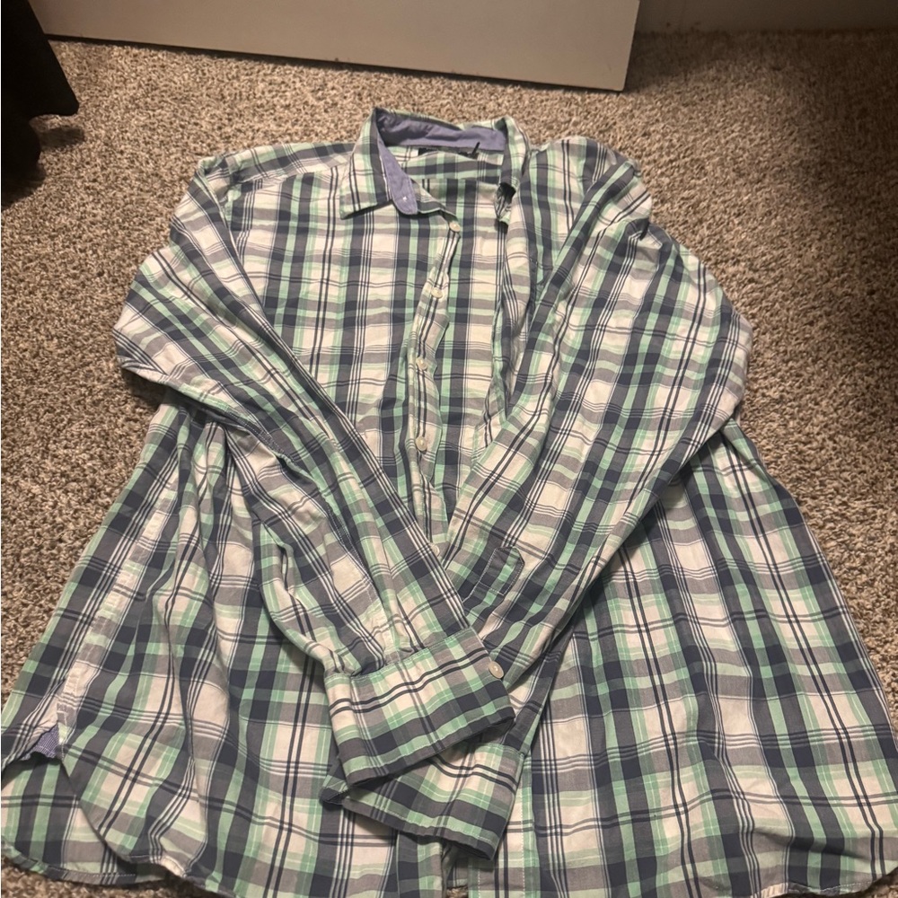 Nautica Blue and Green Plaid Casual Shirt